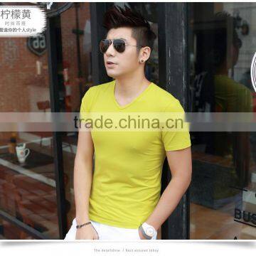 Mercerized Cotton Male Pure Color V-neck T-shirts photo-4