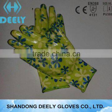 13Gauge Transparent Nitrile Fully Coated Gloves With Printing Liner for Garden photo-5