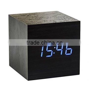 Hot selling cube digital led wooden Desk clock with alarm