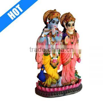 Painted Decorative Hindu God Radha Krishna on Lotus Hindu God