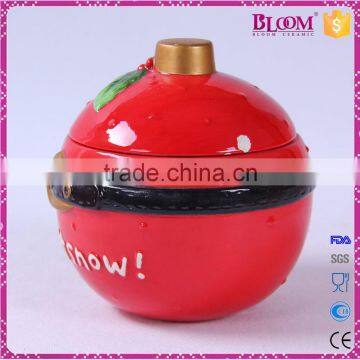 Funny Round Red Ceramic Christmas Cookie Jar photo-2