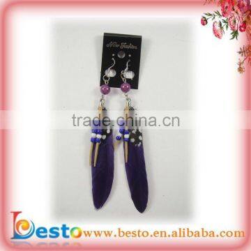 J0013 Korean style purple feather earrings