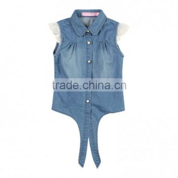 Lace sleeve girls denim shirts