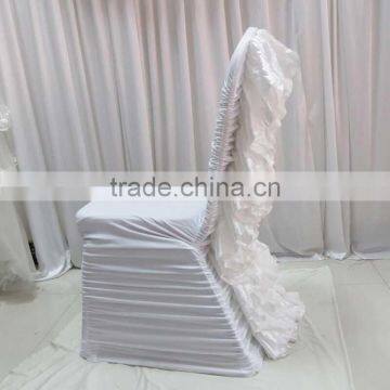 High Quality White Ruffled Spandex Chair Cover With Satin Crush Flower For Wholesale Price photo-2