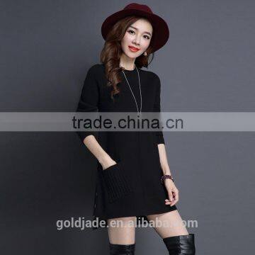 2016 Hot Sale Fashionable Pink Lady Long Sleeve Patchwork Women Wool Sweater photo-3