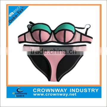 Fashion Hot Style Triangle Neoprene Crochet Bikini For Lady