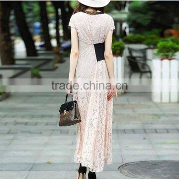 Maxnegio Fashion Lace Patchwork Maxi Short Sleeve Lace Casual Dress photo-4