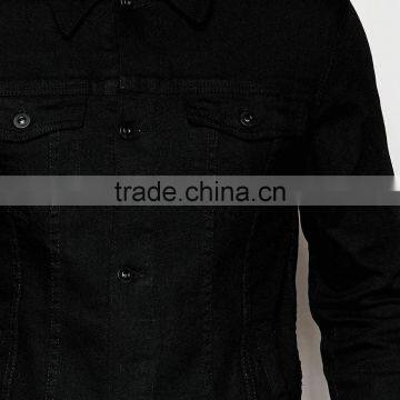 High Quality Two Pocket Denim Wholesale Custom Black Jacket photo-3