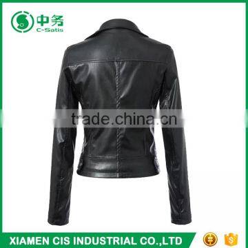 Morden Style Cheap Price Ladies Fancy Slim Fit Black Leather Jacket photo-2