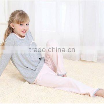 Top Quality Soft Knit Pajama Set Long Sleeve Solid Girls Pajamas Set Cotton\Spandex O-neck Printed Sleepwear Set Washable