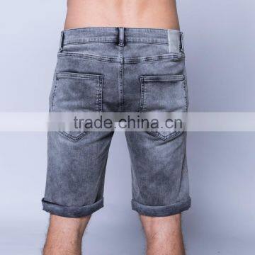 Summer & Fall Custom Men's Skinny Medium Wash Destroyed Denim Shorts Jeans photo-3
