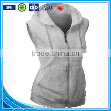 OEM new design cotton plain wholesale sleeveless hoodie women vest with pocket