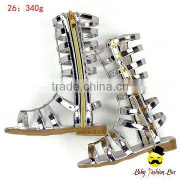 Fancy Kids Metal Silvery Color With Zipper PU Snadals Little Girl Gaiters Boots Shoes photo-2