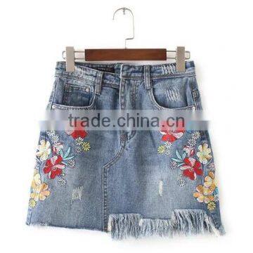 Runwaylover 131 Ladies 2017 Fashion High Waist Embroidery Denim Skirt