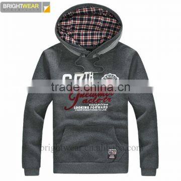 Fashion fleece pullover sweatshirt with hood and printing for man