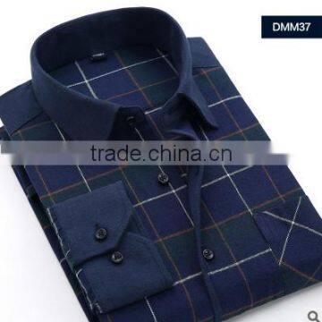 Navy blue flannel plaids business work uniform shirt designs for men  custom OEM cheap Chinese style for men export