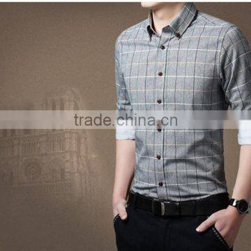 Han Edition Cultivate One's Morality Pure Color Cotton Long Sleeve Shirt in the Summer Youth Men's Plaid Shirt Business and Leis photo-2