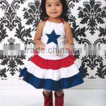 Wholesale fluffy dress sleeveless 4th of July girls dress casual cotton American National Day dresses