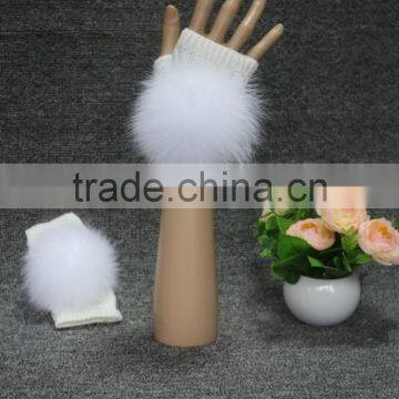 Wholesale High Quality Long Fingerless Knitted Gloves with Fox Fur Gloves for Fashion Lady