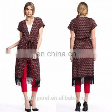 Newest Design Tie Waist and Fringe Bottom Original Cut Ladies Long Vest Women