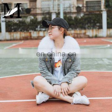 2016 Top Fashion Real Lamb Fur Collar Denim Parka With Hood Women Fur photo-5