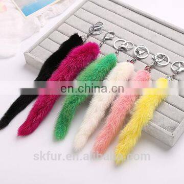 Factory wholesale multicolor real mink fur tail for bag pendant