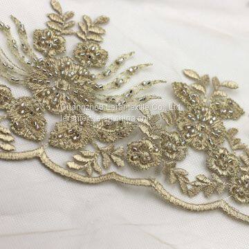 High Fashionable Design Dress Textile Embroidery Lace Fabric With Crystal photo-3
