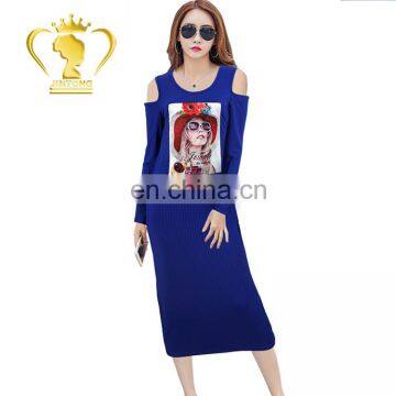 Support OEM & ODM 2017 new fashion pattern 3/4 sleeve woman long casual ladies off-shoulder dress