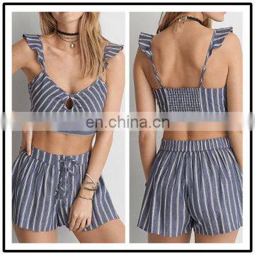 MIKA72035 Summer Hot Sale Womens Striped Keyhole Crop Tops Wholesale