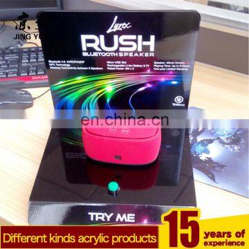 Factory custom L shape black plexiglass pmma acrylic wireless speaker display stand