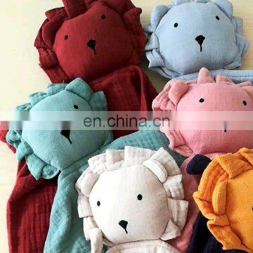 Organic Cotton Lion Comforter Blanket Baby Muslin Lovie Teething Toy Set 3pcs