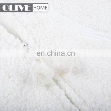 Standing Collar White Super Soft Plush Sherpa Fleece Zipper Bathrobe With Pompom photo-6