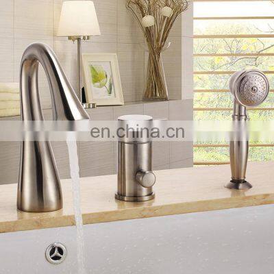 Three Holes Side Mounted and Nickel Surface Finishing Bathroom Faucet Sets with Brass Waterfall