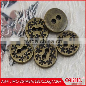 anti-brass flower logo flat base 2 holes metal shirt button