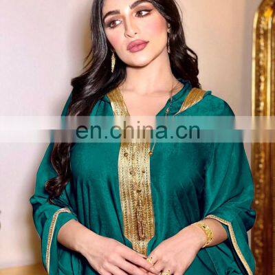 Middle East Dubai Champagne Hooded Lace Suede Robe Muslim Robe Female Abaya Ramadan photo-2