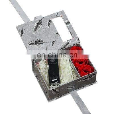 Grey preserved real rose eternal permanent red fresh-keeping rose dome gift  paper packaging box for thanksgiving christmas