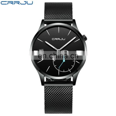 CRRJU 2129 Men Quartz Wrist Watch Creative Stainless Steel And Leather Top Brand Luxury Sports Watches