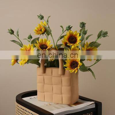 Modern Decorative Handmade Art Nordic Porcelain Ceramic Irregular Flower Vase Bag Shape