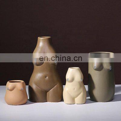 Nordic INS Style Figurines Frosted Design Human Body Model Home Room Flowers Decorative Ornament Ceramic Vase