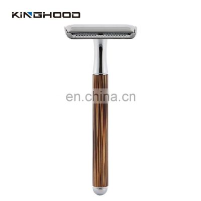 Men's safety razor Bamboo Wholesale wooden chrome Handle Feature Blade Twin