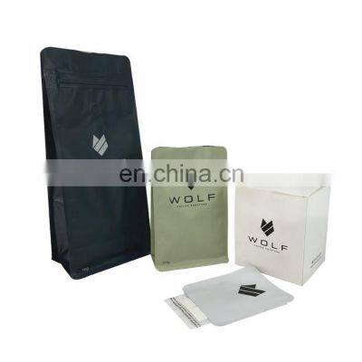 Zipper aluminum foil powder stand up box pouch flat bottom coffee bean bag packaging with vlave for coffee drip bag