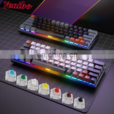 Yeaibo 61 keys blue tooth wireless game keyboards diy trading guangdong oem 68 key  mechanical keyboard