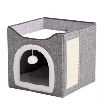 Meow Love High Quality Foldable Cat Scratcher House Covered Kitty Cave Beds Cute Modern Cat Condo for Indoor Cube House