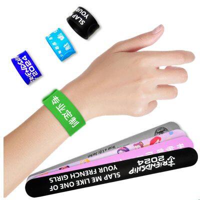 Wholesale Colorful Snap Wristband Flexible Silk Screen Silicone Slap Bracelet for Kids Gifts