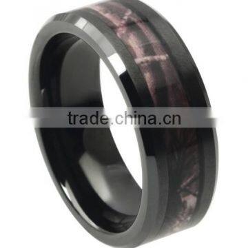 Men's Ceramic Wood Image Inlay Band, Men's Ceramic Ring