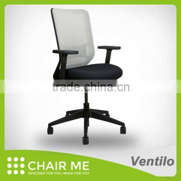 Ventilo office chair, white mesh chair, black bracket, adjustable seat, armrest, lumbar, nylon base