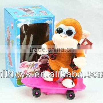 New arriving,Plush musical doll with scooter,Funny Plush Monkey Doll