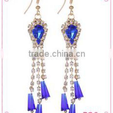 Latest model fashion rhinestone long tassel earrings