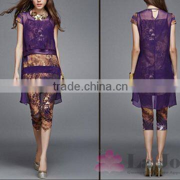 2016 Summer Fashion Ladies Leopard False Two-piece Sexy Short Sleeves T-shirt 138 photo-2