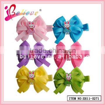 Kids hair accessories wholesale rabbit hair clip ribbon bow for children